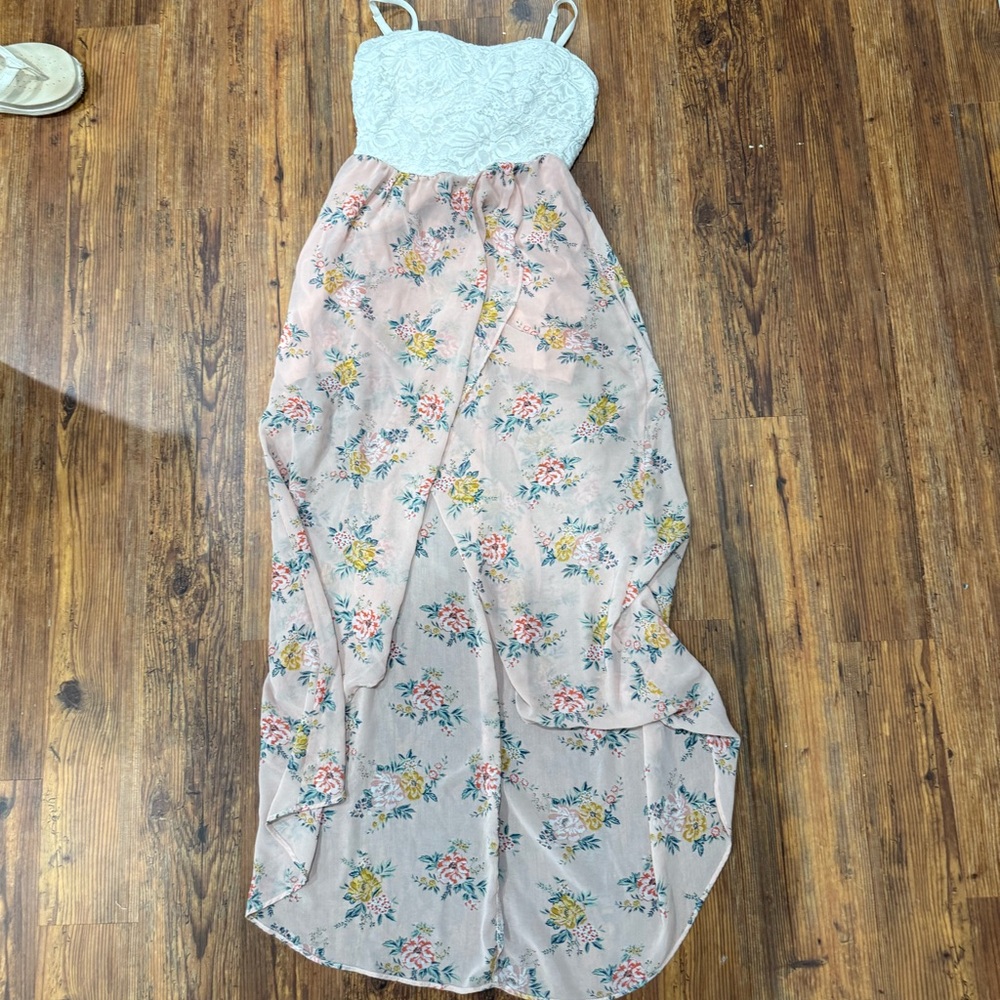 Pink and White Floral High-Low Dress